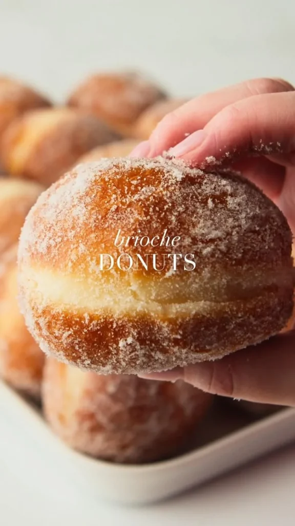 Freshly baked brioche donuts with glaze and colorful sprinkles