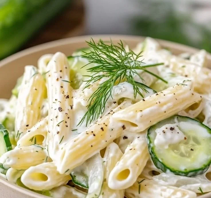 Delicious Cucumber Pasta Salad loaded with fresh veggies and pasta