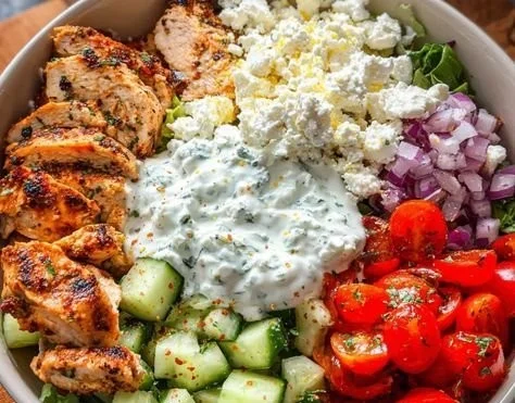 Delicious Greek Chicken Bowls with fresh vegetables and flavorful seasonings