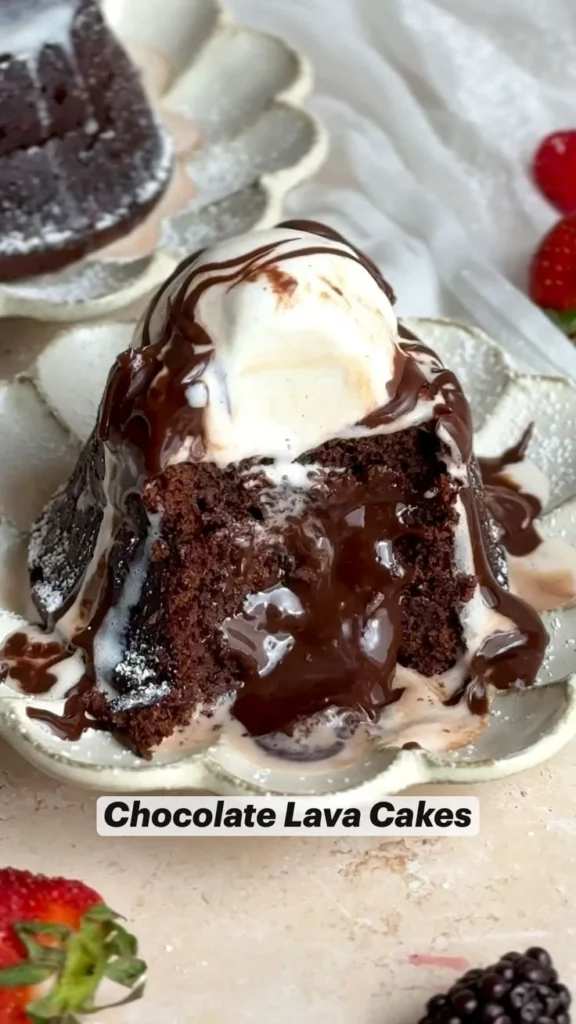 Delicious homemade chocolate lava cakes with a molten chocolate center