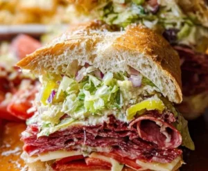Italian Grinder Salad Sandwich with fresh vegetables and meats