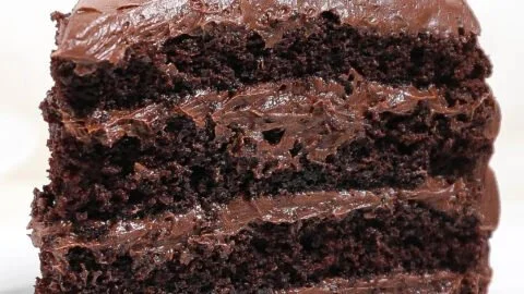 Decadent gluten free chocolate cake garnished with chocolate shavings